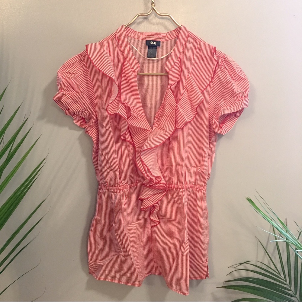 H&M Candy Stripe Ruffle Blouse